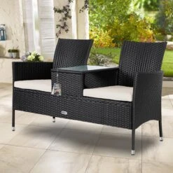 Casaria Polyrattan Tuinbank - Incl. Kussen - 143x55x88 Cm Zwart -Tuin- En Buitenwinkels 1200x1200 172