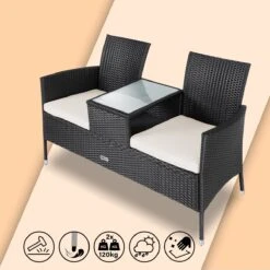 Casaria Polyrattan Tuinbank - Incl. Kussen - 143x55x88 Cm Zwart -Tuin- En Buitenwinkels 1200x1200 173