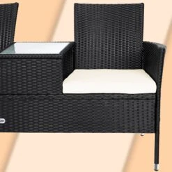 Casaria Polyrattan Tuinbank - Incl. Kussen - 143x55x88 Cm Zwart -Tuin- En Buitenwinkels 1200x1200 174