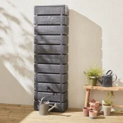 Regenton Muurtank, Grandval 300L, Antraciet Kunststof, Imitatiehout, Met Gootaansluitset Inbegrepen -Tuin- En Buitenwinkels 1200x1200 1798