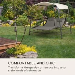 Blumfeldt Palermo Schommelbank - Hollywoodschommel 130 X 207 Cm - Ligbed Met Dak - Schommelstoel Voor 2 Personen - Tuinbank Inclusief Nekkussens - Stalen Frame En Polyester Dak - Grijs -Tuin- En Buitenwinkels 1200x1200 254