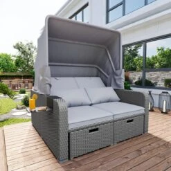 Polyrattan Patio Rieten Meubels Set Voor 2 Personen-Outdoor Rattan Sofa Set Met Intrekbare Luifel-lounge Bank-PE Rotan Loveseat Voor Achtertuin Veranda Tuin Zwembad Balkon-grijs -Tuin- En Buitenwinkels 1200x1200 263