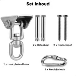 Luxe Ophangsysteem - 180° Schommelen, 360° Roteerbaar - Plafondhaak - Ophanghaak - Hangstoel Buiten - Hangstoel Binnen – Schommelstoel - Schommel - Bokszakken - RVS - Nederlandse Handleiding - 21 Luxe Ophangsysteem - 180° Schommelen, 360° Roteerbaar - Plafondhaak - Ophanghaak - Hangstoel Buiten - Hangstoel Binnen – Schommelstoel - Schommel - Bokszakken - RVS - Nederlandse Handleiding - -Tuin- En Buitenwinkels 1200x1200 285