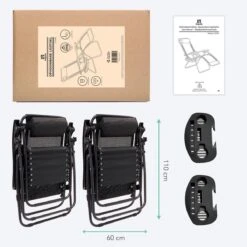 LifeGoods Opvouwbare Tuinstoelen - Verstelbaar Zonnescherm - 2 Stuks - 30°-90° Verstelbaar - Metaal - Zwart -Tuin- En Buitenwinkels 1200x1200 300