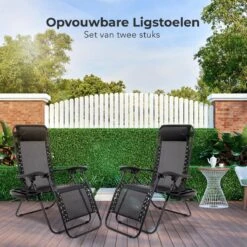 LifeGoods Opvouwbare Tuinstoelen - Verstelbaar Zonnescherm - 2 Stuks - 30°-90° Verstelbaar - Metaal - Zwart -Tuin- En Buitenwinkels 1200x1200 301