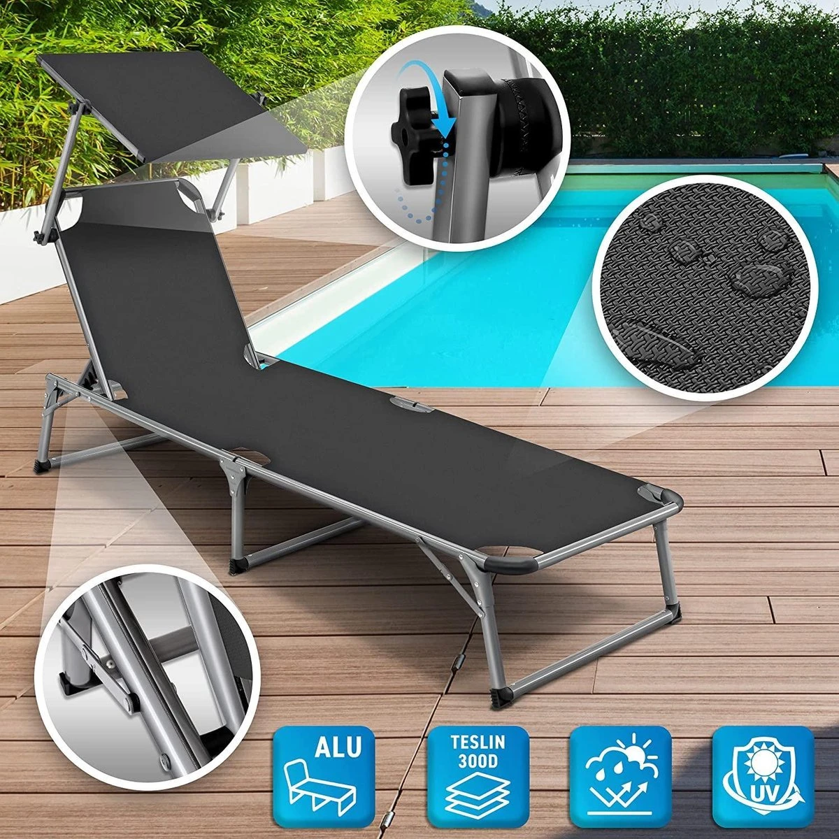 Sens Design Zonnebed - Ligbed Inklapbaar Met Zonneklep - Grijs 4 Sens Design Zonnebed - Ligbed Inklapbaar Met Zonneklep - Grijs - Afbeelding 4