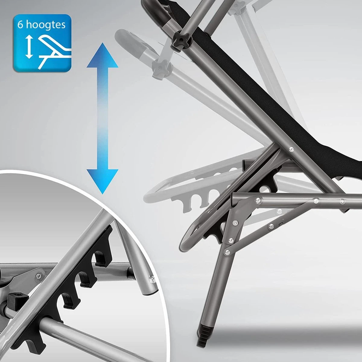 Sens Design Zonnebed - Ligbed Inklapbaar Met Zonneklep - Zwart 2 Sens Design Zonnebed - Ligbed Inklapbaar Met Zonneklep - Zwart - Afbeelding 2