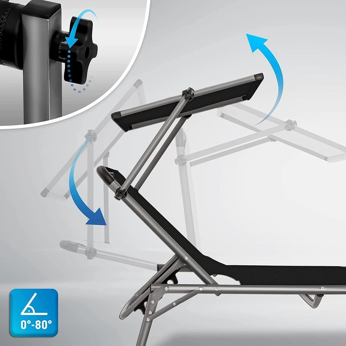 Sens Design Zonnebed - Ligbed Inklapbaar Met Zonneklep - Zwart 7 Sens Design Zonnebed - Ligbed Inklapbaar Met Zonneklep - Zwart - Afbeelding 7