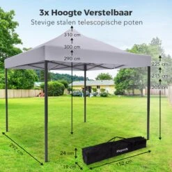 LifeGoods Partytent - 3x3 M - Easy Up - Opvouwbaar - Waterdicht - Draagtas Met Wieltjes - Donkergrijs -Tuin- En Buitenwinkels 1200x1200 4