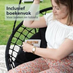 Vita5 Macramé Hangstoel - Voor Binnen En Buiten - Zonder Standaard - Incl. Kussen, Boekenvak En Beschermhoes - Tot 150kg - Zwart -Tuin- En Buitenwinkels 1200x1200 401