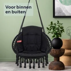Vita5 Macramé Hangstoel - Voor Binnen En Buiten - Zonder Standaard - Incl. Kussen, Boekenvak En Beschermhoes - Tot 150kg - Zwart -Tuin- En Buitenwinkels 1200x1200 404