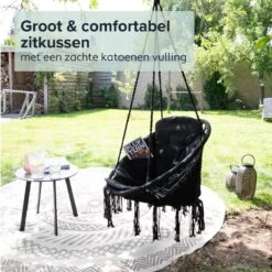 Vita5 Macramé Hangstoel - Voor Binnen En Buiten - Zonder Standaard - Incl. Kussen, Boekenvak En Beschermhoes - Tot 150kg - Zwart -Tuin- En Buitenwinkels 1200x1200 405