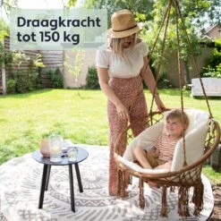 Vita5 Macramé Hangstoel - Voor Binnen En Buiten - Zonder Standaard - Incl. Kussen, Boekenvak En Beschermhoes - Tot 150kg - Bruin/Beige -Tuin- En Buitenwinkels 1200x1200 424