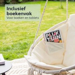 Vita5 Macramé Hangstoel - Voor Binnen En Buiten - Zonder Standaard - Incl. Kussen, Boekenvak En Beschermhoes - Tot 150kg - Beige -Tuin- En Buitenwinkels 1200x1200 439