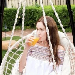 Hangstoel, Hangschommel, Hangstoel Met Een Dik Kussen, Tot 120 Kg Belastbaar, Voor Tuin, Balkon, Woonkamer, Terras, Scandinavische Stijl, Modern, Beige HMDC042M01 -Tuin- En Buitenwinkels 1200x1200 447