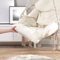 Hangstoel, Hangschommel, Hangstoel Met Een Dik Kussen, Tot 120 Kg Belastbaar, Voor Tuin, Balkon, Woonkamer, Terras, Scandinavische Stijl, Modern, Beige HMDC042M01 -Tuin- En Buitenwinkels 1200x1200 449