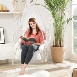 Hangstoel, Hangschommel, Hangstoel Met Een Dik Kussen, Tot 120 Kg Belastbaar, Voor Tuin, Balkon, Woonkamer, Terras, Scandinavische Stijl, Modern, Beige HMDC042M01 -Tuin- En Buitenwinkels 1200x1200 450