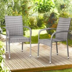 Casaria Polyrattan Tuinstoelen – 4 Stuks Stapelbaar – Grijs -Tuin- En Buitenwinkels 1200x1200 472
