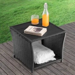Casaria Polyrattan Bijzettafel - WPC Tafelblad 45x45x40cm – Zwart -Tuin- En Buitenwinkels 1200x1200 488