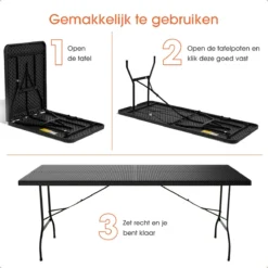 Lenx Klaptafel - Inklapbare Tafel - Opvouwbare Tuintafel - Vouwtafel - Inclusief Handvat En 2 Tafelkleden - 180x75x74cm - 6 Tot 8 Personen -Tuin- En Buitenwinkels 1200x1200 492