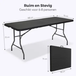 LifeGoods Klaptafel - Inklapbaar - 180 Cm - 6 Tot 8 Personen - Zwart -Tuin- En Buitenwinkels 1200x1200 498