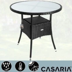 Casaria Polyrattan Bijzettafel 80cm Rond - 5mm Veiligheidsglas – Zwart -Tuin- En Buitenwinkels 1200x1200 525