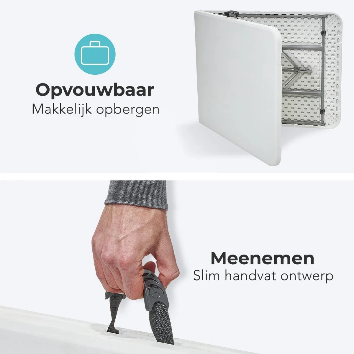 LifeGoods Klaptafel - Inklapbaar - 70x180cm - Verstelbare Vouwtafel - Weerbestendig - Wit 2 LifeGoods Klaptafel - Inklapbaar - 70x180cm - Verstelbare Vouwtafel - Weerbestendig - Wit - Afbeelding 2