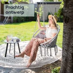 Vita5 Macramé Hangstoel - Voor Binnen En Buiten - Zonder Standaard - Incl. Kussen, Boekenvak En Beschermhoes - Tot 150kg - Grijs -Tuin- En Buitenwinkels 1200x1200 64