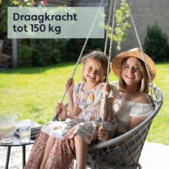 Vita5 Macramé Hangstoel - Voor Binnen En Buiten - Zonder Standaard - Incl. Kussen, Boekenvak En Beschermhoes - Tot 150kg - Grijs -Tuin- En Buitenwinkels 1200x1200 65