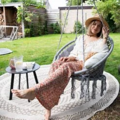 Vita5 Macramé Hangstoel - Voor Binnen En Buiten - Zonder Standaard - Incl. Kussen, Boekenvak En Beschermhoes - Tot 150kg - Grijs -Tuin- En Buitenwinkels 1200x1200 67