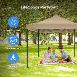 LifeGoods Partytent - 3x4.5 M - Zijwanden - Easy Up - Opvouwbaar - Waterdicht - Draagtas Met Wieltjes - Beige -Tuin- En Buitenwinkels 1200x1200 701
