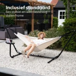 Vita5 Hangmat Met Standaard – 2 Persoons – Incl. Bekerhouder – 205kg Draaggewicht – Beige/Wit -Tuin- En Buitenwinkels 1200x1200 73