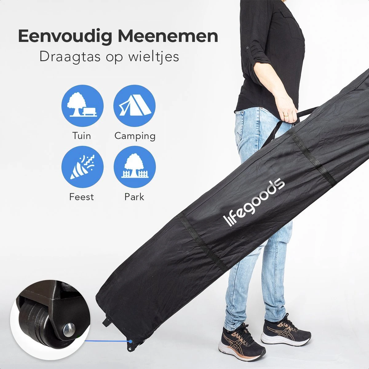 LifeGoods Partytent - 3x4.5 M - Zijwanden - Easy Up - Opvouwbaar - Waterdicht - Draagtas Met Wieltjes - Donkerblauw 2 LifeGoods Partytent - 3x4.5 M - Zijwanden - Easy Up - Opvouwbaar - Waterdicht - Draagtas Met Wieltjes - Donkerblauw - Afbeelding 2