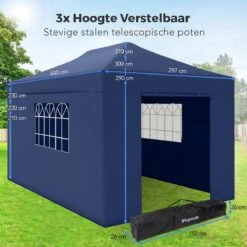 LifeGoods Partytent - 3x4.5 M - Zijwanden - Easy Up - Opvouwbaar - Waterdicht - Draagtas Met Wieltjes - Donkerblauw 14 LifeGoods Partytent - 3x4.5 M - Zijwanden - Easy Up - Opvouwbaar - Waterdicht - Draagtas Met Wieltjes - Donkerblauw -Tuin- En Buitenwinkels 1200x1200 755