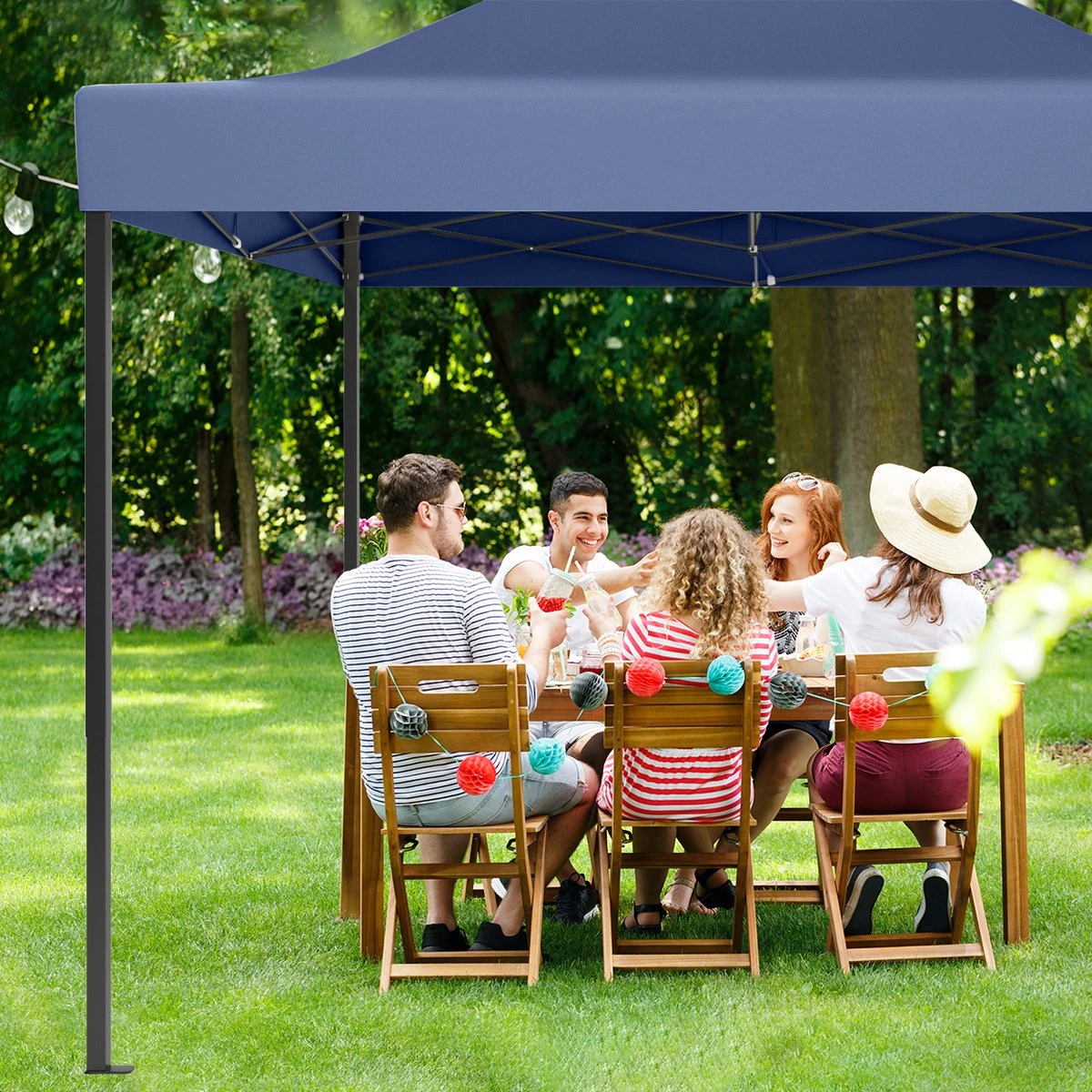 LifeGoods Partytent - 3x4.5 M - Zijwanden - Easy Up - Opvouwbaar - Waterdicht - Draagtas Met Wieltjes - Donkerblauw 9 LifeGoods Partytent - 3x4.5 M - Zijwanden - Easy Up - Opvouwbaar - Waterdicht - Draagtas Met Wieltjes - Donkerblauw - Afbeelding 9