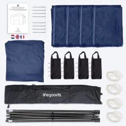 LifeGoods Partytent - 3x4.5 M - Zijwanden - Easy Up - Opvouwbaar - Waterdicht - Draagtas Met Wieltjes - Donkerblauw 19 LifeGoods Partytent - 3x4.5 M - Zijwanden - Easy Up - Opvouwbaar - Waterdicht - Draagtas Met Wieltjes - Donkerblauw -Tuin- En Buitenwinkels 1200x1200 760