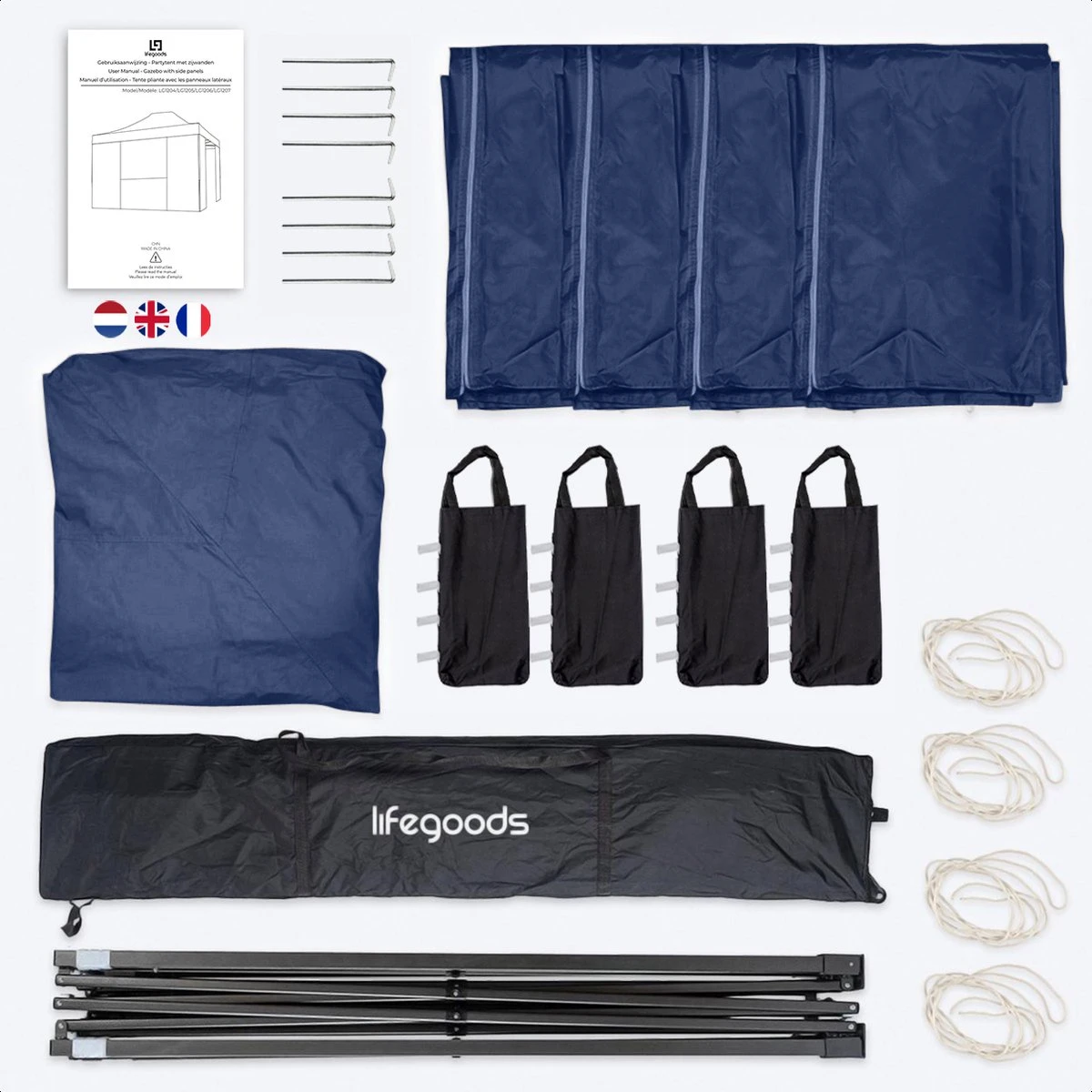 LifeGoods Partytent - 3x4.5 M - Zijwanden - Easy Up - Opvouwbaar - Waterdicht - Draagtas Met Wieltjes - Donkerblauw 10 LifeGoods Partytent - 3x4.5 M - Zijwanden - Easy Up - Opvouwbaar - Waterdicht - Draagtas Met Wieltjes - Donkerblauw - Afbeelding 10