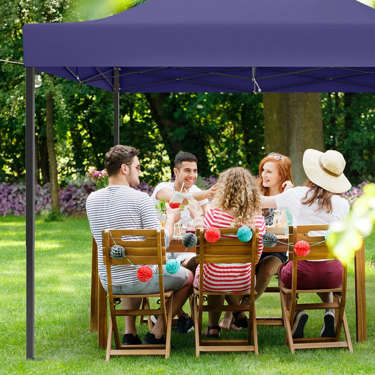 LifeGoods Partytent - 3x3 M - Zijwanden - Easy Up - Opvouwbaar - Waterdicht - Draagtas Met Wieltjes - Donkerblauw 4 LifeGoods Partytent - 3x3 M - Zijwanden - Easy Up - Opvouwbaar - Waterdicht - Draagtas Met Wieltjes - Donkerblauw - Afbeelding 4