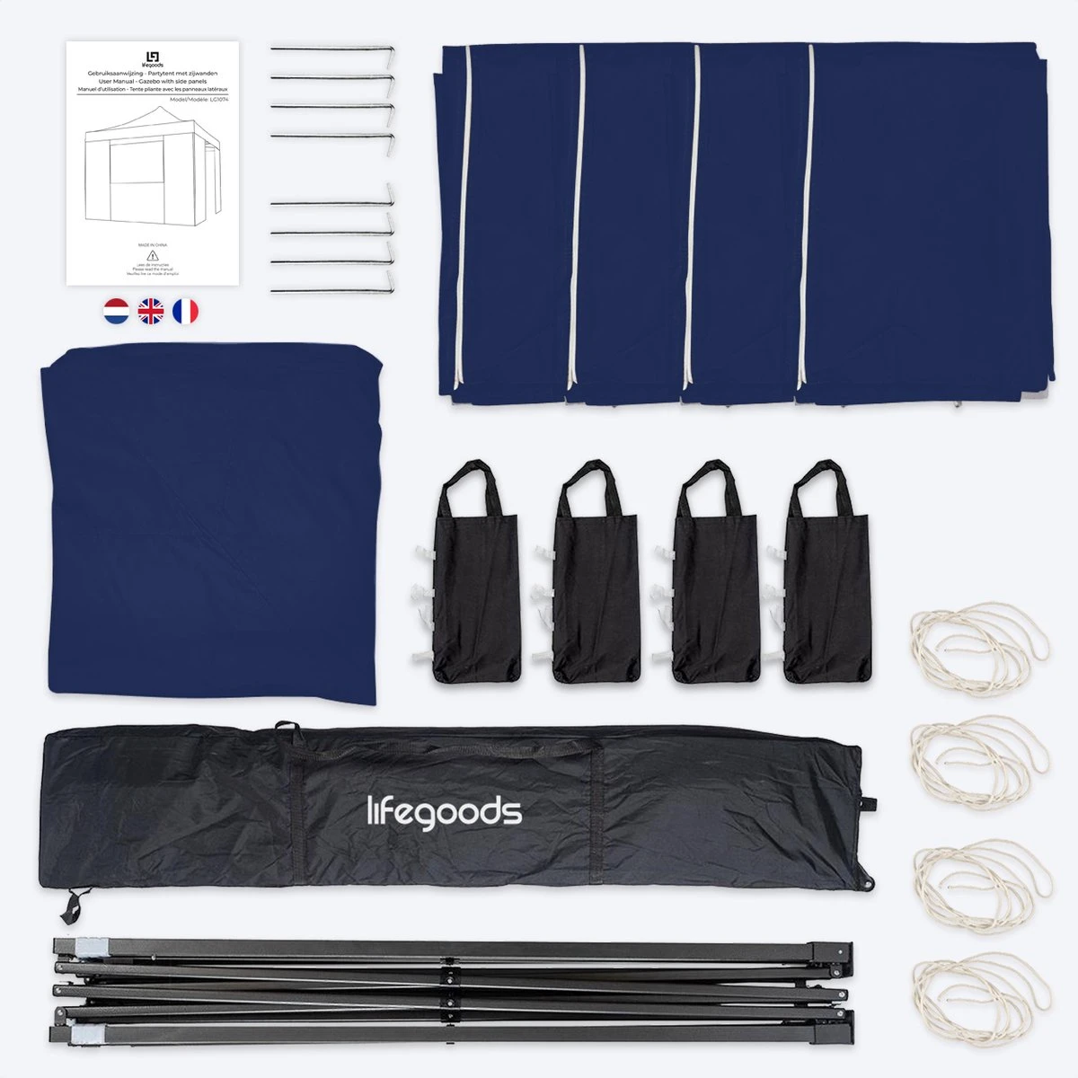 LifeGoods Partytent - 3x3 M - Zijwanden - Easy Up - Opvouwbaar - Waterdicht - Draagtas Met Wieltjes - Donkerblauw 5 LifeGoods Partytent - 3x3 M - Zijwanden - Easy Up - Opvouwbaar - Waterdicht - Draagtas Met Wieltjes - Donkerblauw - Afbeelding 5