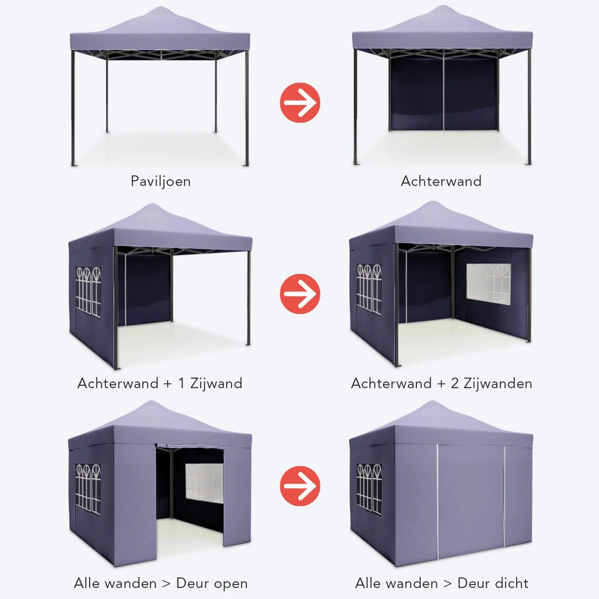 LifeGoods Partytent - 3x3 M - Zijwanden - Easy Up - Opvouwbaar - Waterdicht - Draagtas Met Wieltjes - Donkerblauw 10 LifeGoods Partytent - 3x3 M - Zijwanden - Easy Up - Opvouwbaar - Waterdicht - Draagtas Met Wieltjes - Donkerblauw - Afbeelding 10
