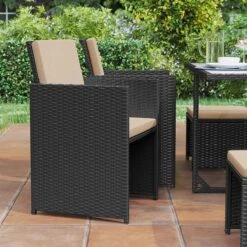 Tuinmeubelset - Tuinset 4 6 8 Persoons - Eettafel En Stoelen - Set Van 9 - Terras - Tuintafel - Salontafel Met Glazen Oppervlak - Zwart Beige -Tuin- En Buitenwinkels 1200x1200 776