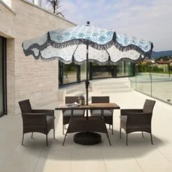 Teamson Home 5-Delig Diningset - Tuinset - Tuinmeubelen - Tafel En 4 Stoelen - Voor Maximaal 4 Personen - Massief Houten Tafelblad - Bruin - 244 X 132 X 84 (cm) -Tuin- En Buitenwinkels 1200x1200 810