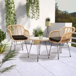 Casaria Tuinset Bali 3 Delig – 1 Tafel/2 Stoelen – Naturel Zwart -Tuin- En Buitenwinkels 1200x1200 825