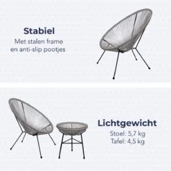 LifeGoods Acapulco Bistroset - 3-Delig - Tuinset Met Bijzettafel - Grijs -Tuin- En Buitenwinkels 1200x1200 837