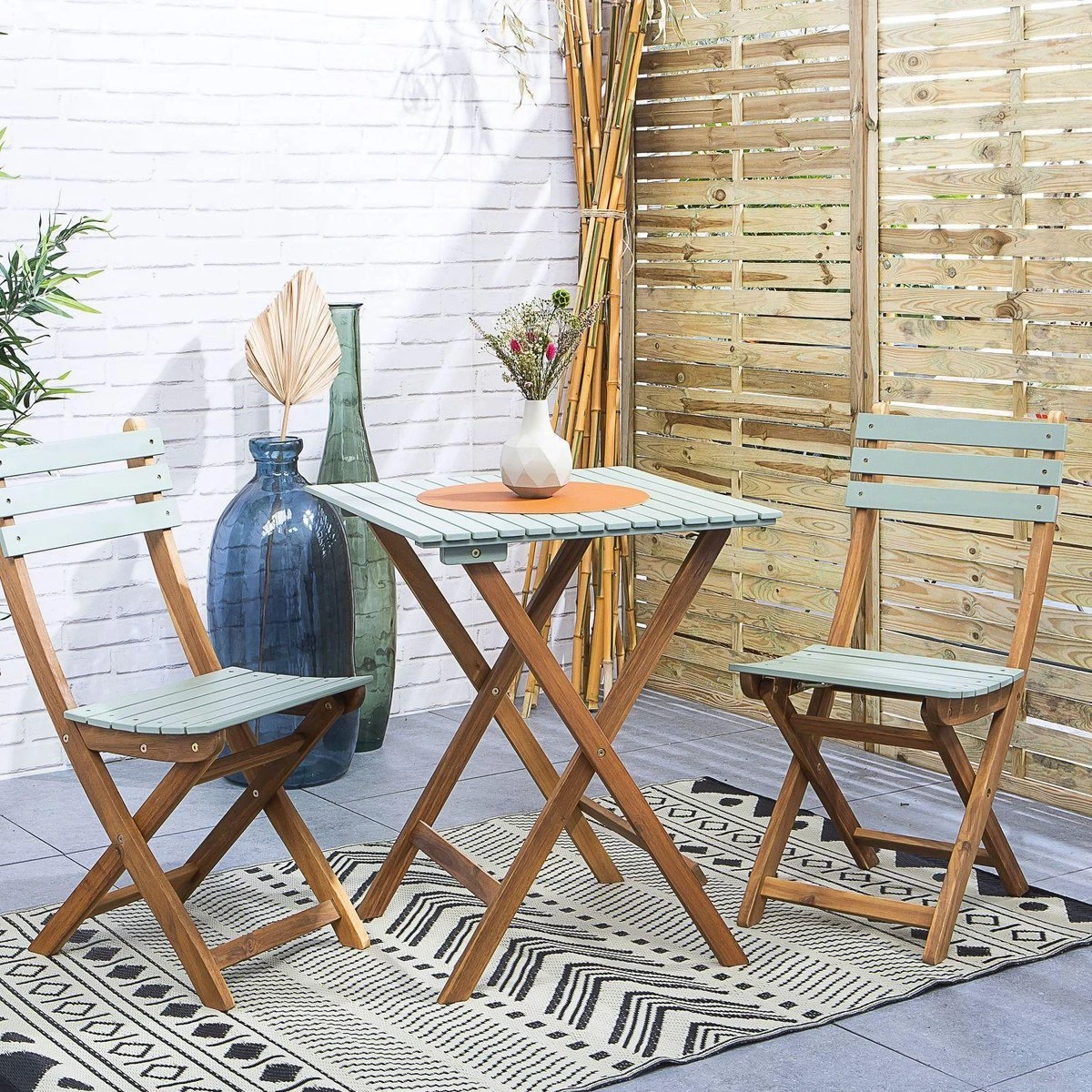 Alice's Garden Bistroset Barcelona - 2 Zitplaatsen - Acacia - Groengrijs 2 Alice's Garden Bistroset Barcelona - 2 Zitplaatsen - Acacia - Groengrijs - Afbeelding 2