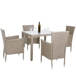 Casaria Polyrattan Tuinset - 4 Stoelen & Tafel 90x90 Cm - Beige Grijs -Tuin- En Buitenwinkels 1200x1200 867