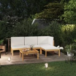 Decoways - 5-delige Loungeset Met Kussens Massief Acaciahout Crèmekleurig -Tuin- En Buitenwinkels 1200x1200 901