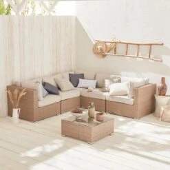 Alice's Garden Loungeset Napoli - 5 Plaatsen - Wicker - 6 Elementen - Beige/Beige -Tuin- En Buitenwinkels 1200x1200 917