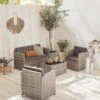 Alice's Garden Loungeset Perugia - 4 Plaatsen - Kleine Tuinset - Wicker - Grijstinten
