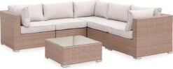 Alice's Garden Loungeset Napoli - 5 Plaatsen - Wicker - 6 Elementen - Beige/Beige -Tuin- En Buitenwinkels 1200x479